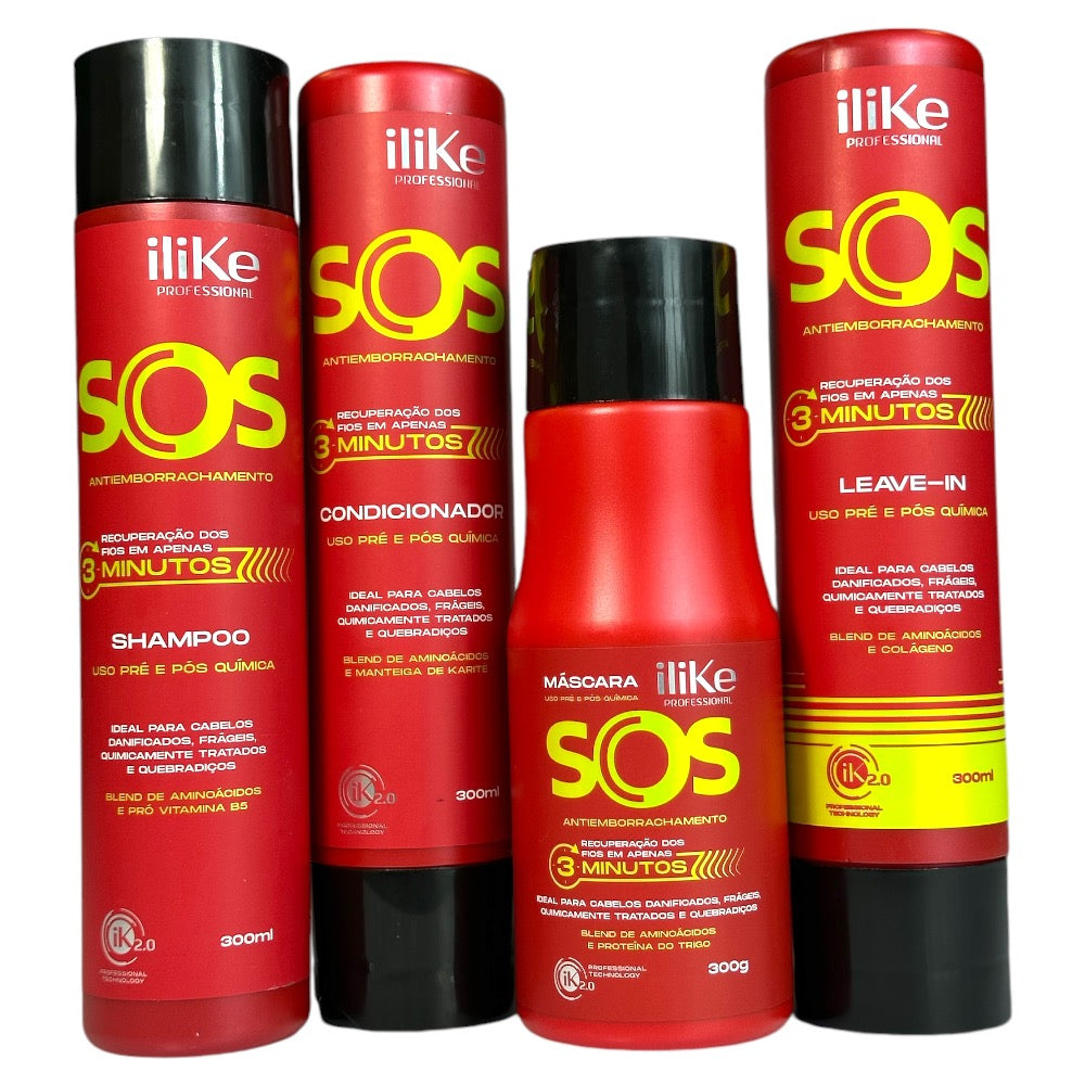 iLike SOS Antiemborrachamento Kit Reconstrutor Recuperação Imediata - 4 Produtos