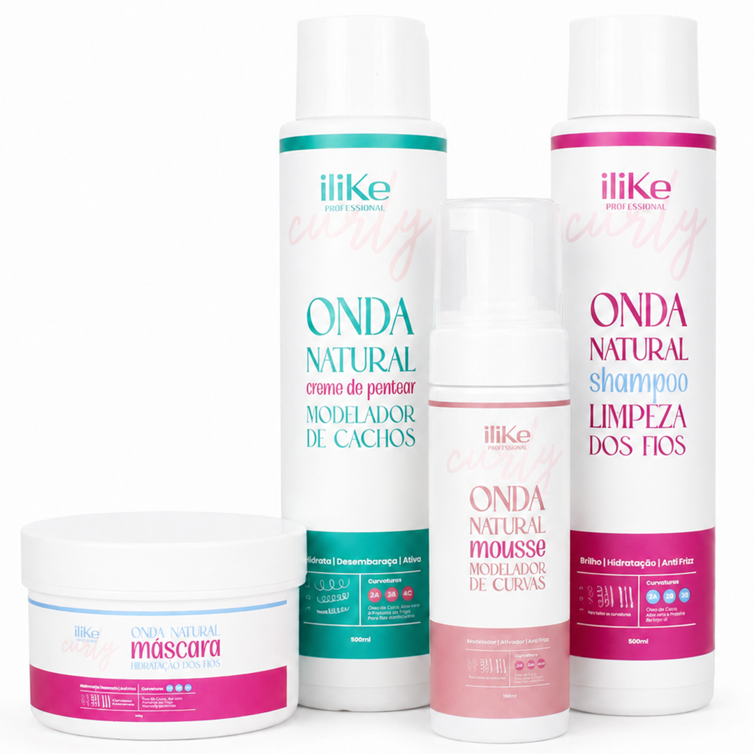 Onda Natural Kit - Shampoo + Mouse Modelador + Máscara Hidratante + Creme de Pentear 4ABC