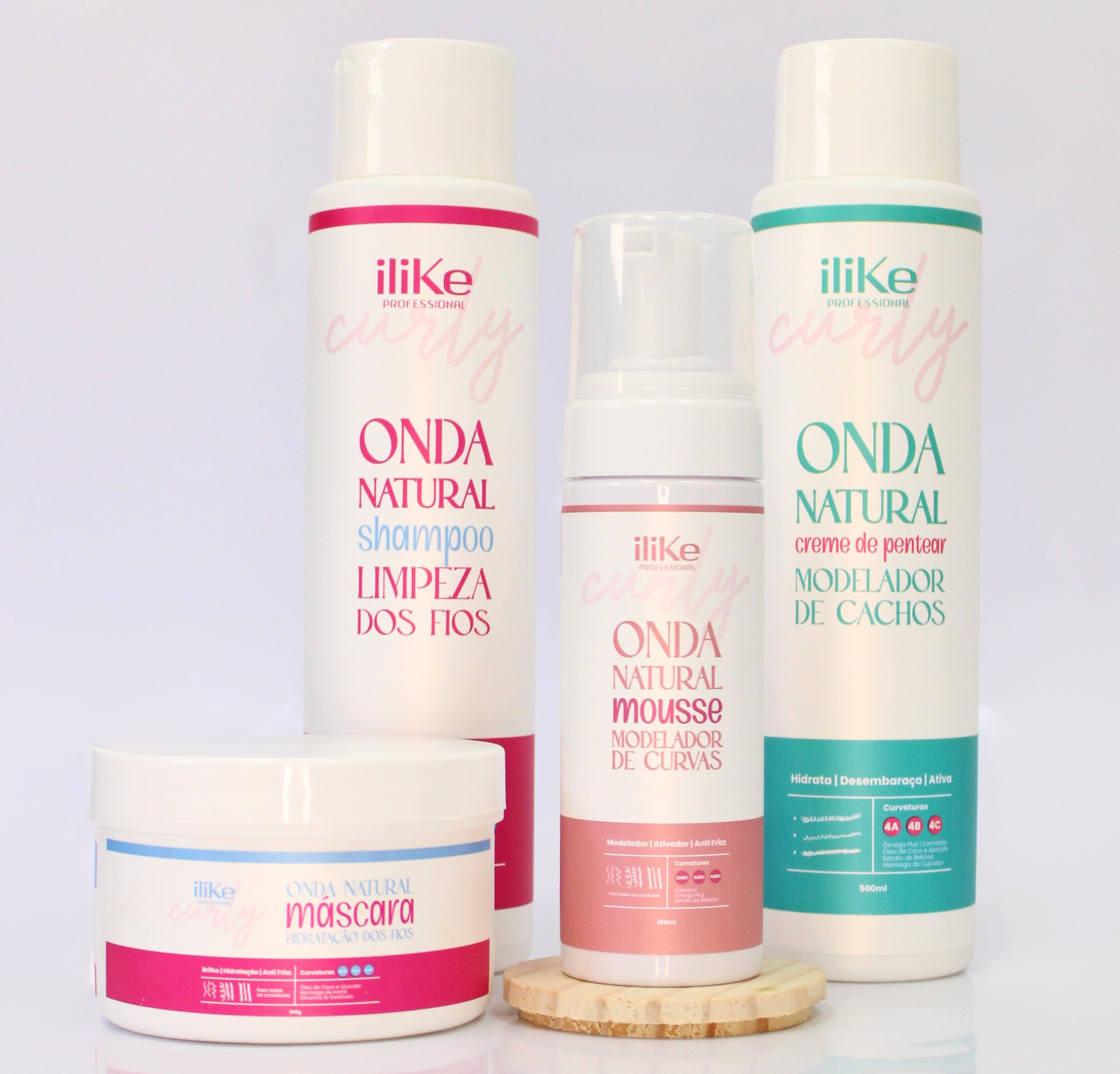 iLike Onda Natural Kit - Shampoo + Mouse Modelador + Máscara Hidratante + Creme de Pentear 4ABC