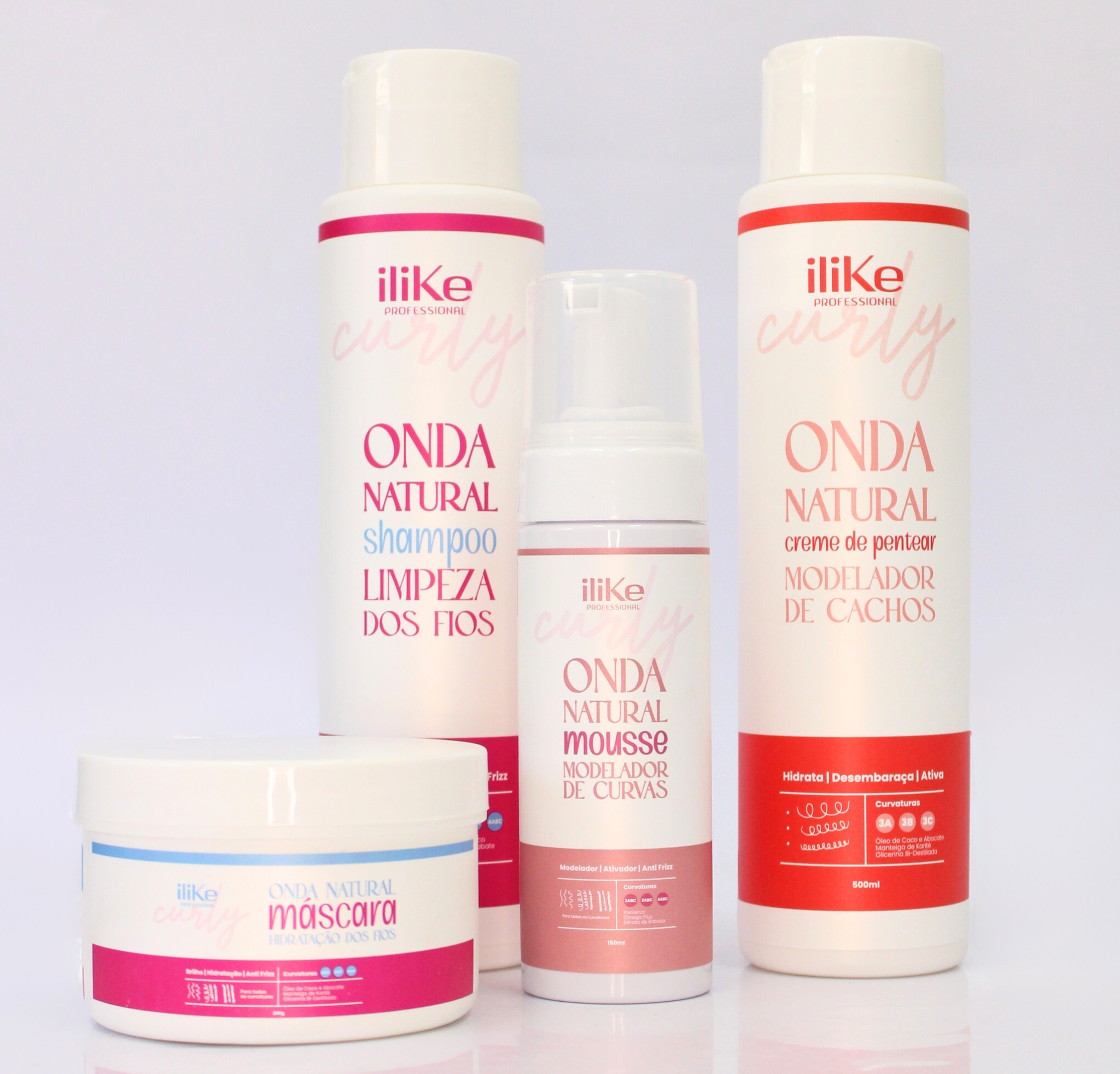 iLike Onda Natural Kit - Shampoo + Mouse Modelador + Máscara Hidratante + Creme de Pentear 3ABC